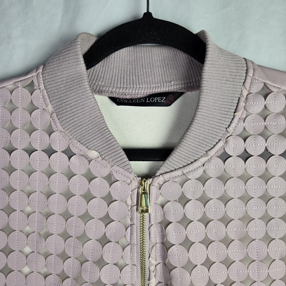 Colleen Lopez Bomber Jacket Mesh & Faux Leather‎ Mauve Women Large Femme Glam - Picture 2 of 8
